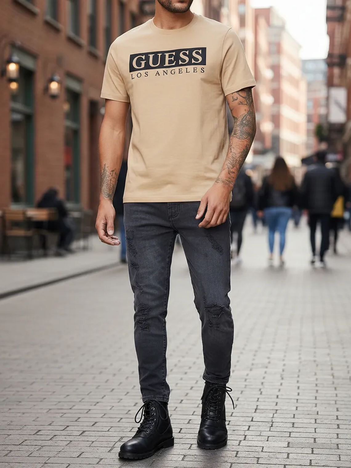 Polera Guess Hombre Café Los Ángeles Logo – Original Importada 1