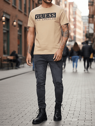 Polera Guess Hombre Café Los Ángeles Logo – Original Importada