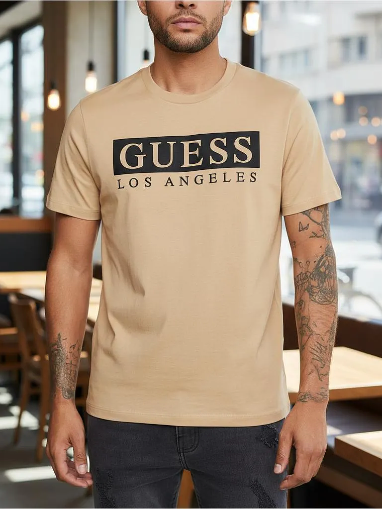 Polera Guess Hombre Café Los Ángeles Logo – Original Importada 3