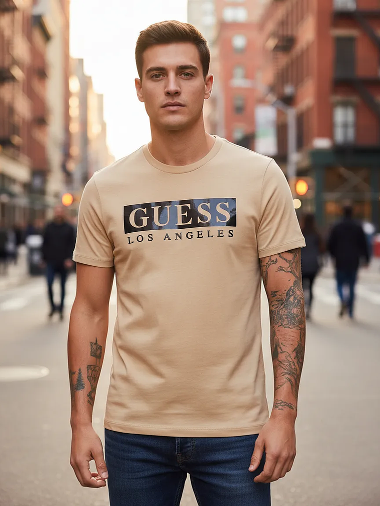 Polera Guess Hombre Café Los Ángeles Logo – Original Importada 4