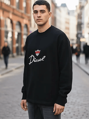 Polerón Diesel Hombre Negro Logo Bordado – Original Importado