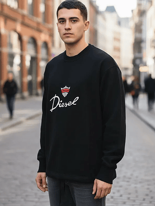 Polerón Diesel Hombre Negro Logo Bordado – Original Importado