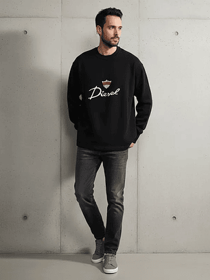 Polerón Diesel Hombre Negro Logo Bordado – Original Importado