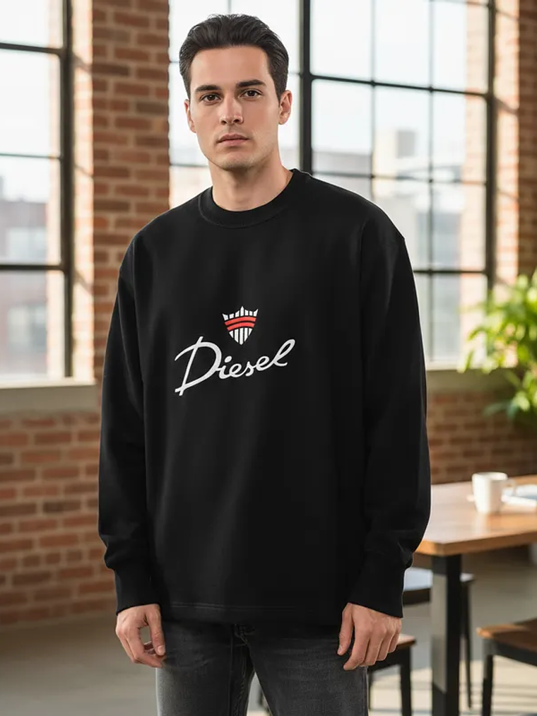 Polerón Diesel Hombre Negro Logo Bordado – Original Importado 4