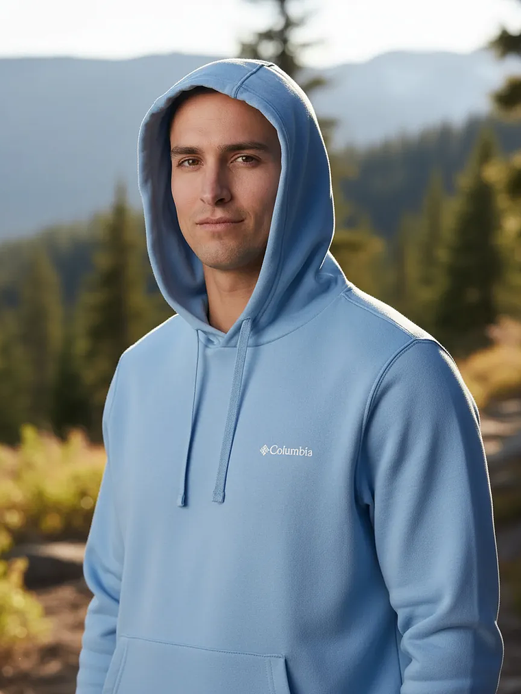 Polerón Columbia Hombre Celeste con Capucha Logo Bordado – Original Importado 3