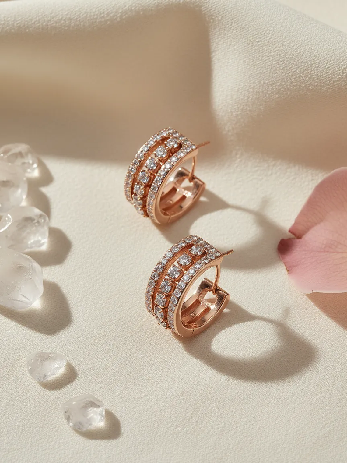 Aretes De Aro Swarovski Hyperbola | Cristales Blancos Y Baño 3