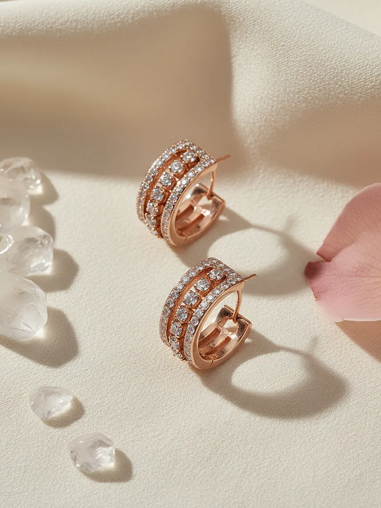 Aretes De Aro Swarovski Hyperbola | Cristales Blancos Y Baño 3