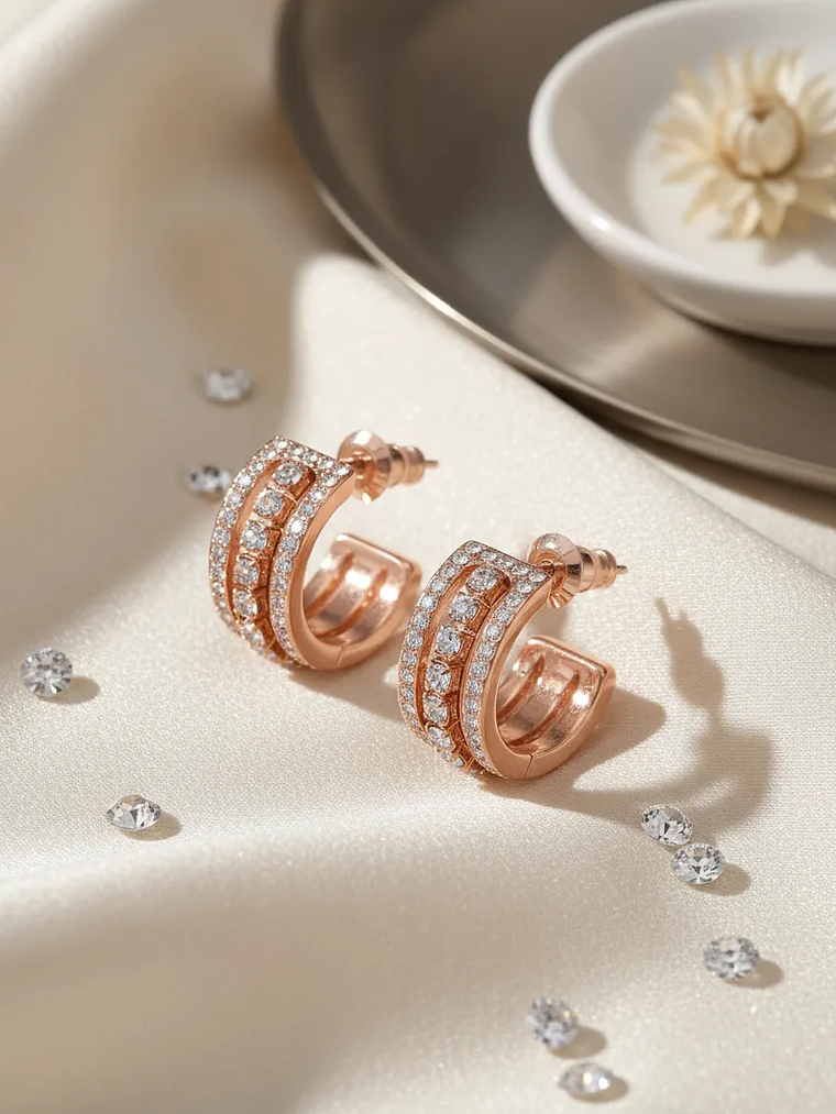 Aretes De Aro Swarovski Hyperbola | Cristales Blancos Y Baño 4