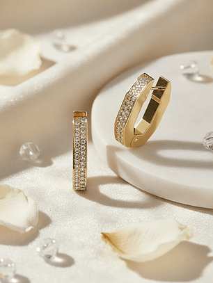 Aros De Aro Dextera, Octogonal, Blanco, Baño Tono Oro