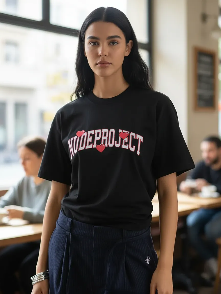Nude Project Varsity Hearts Tee Black 2