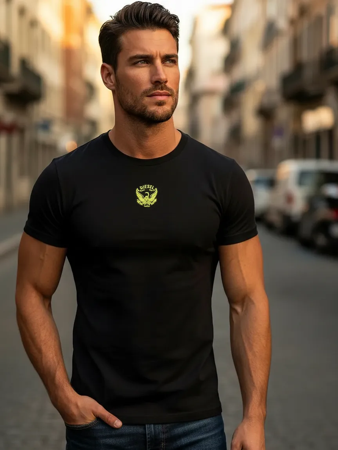 Polera Diesel Umtee Randal Cuello Redondo Negro Premium 5