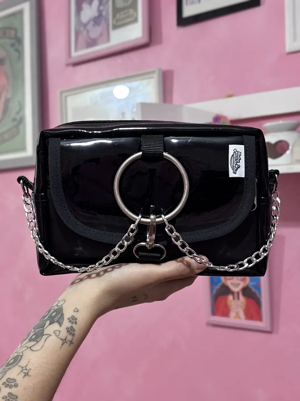 Banano cartera XL full charol negro  1