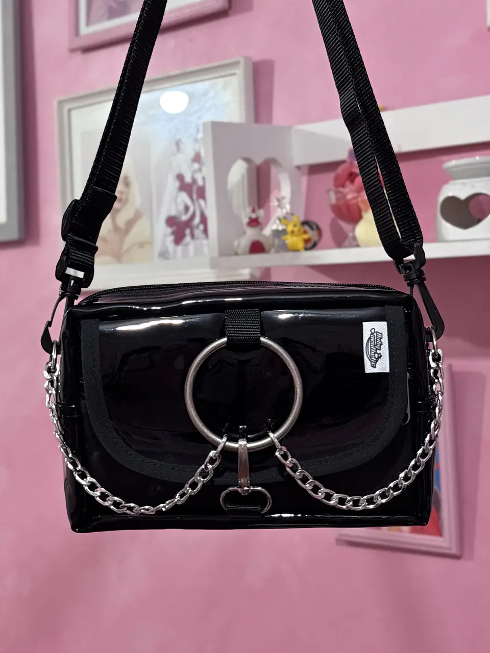 Banano cartera XL full charol negro  3