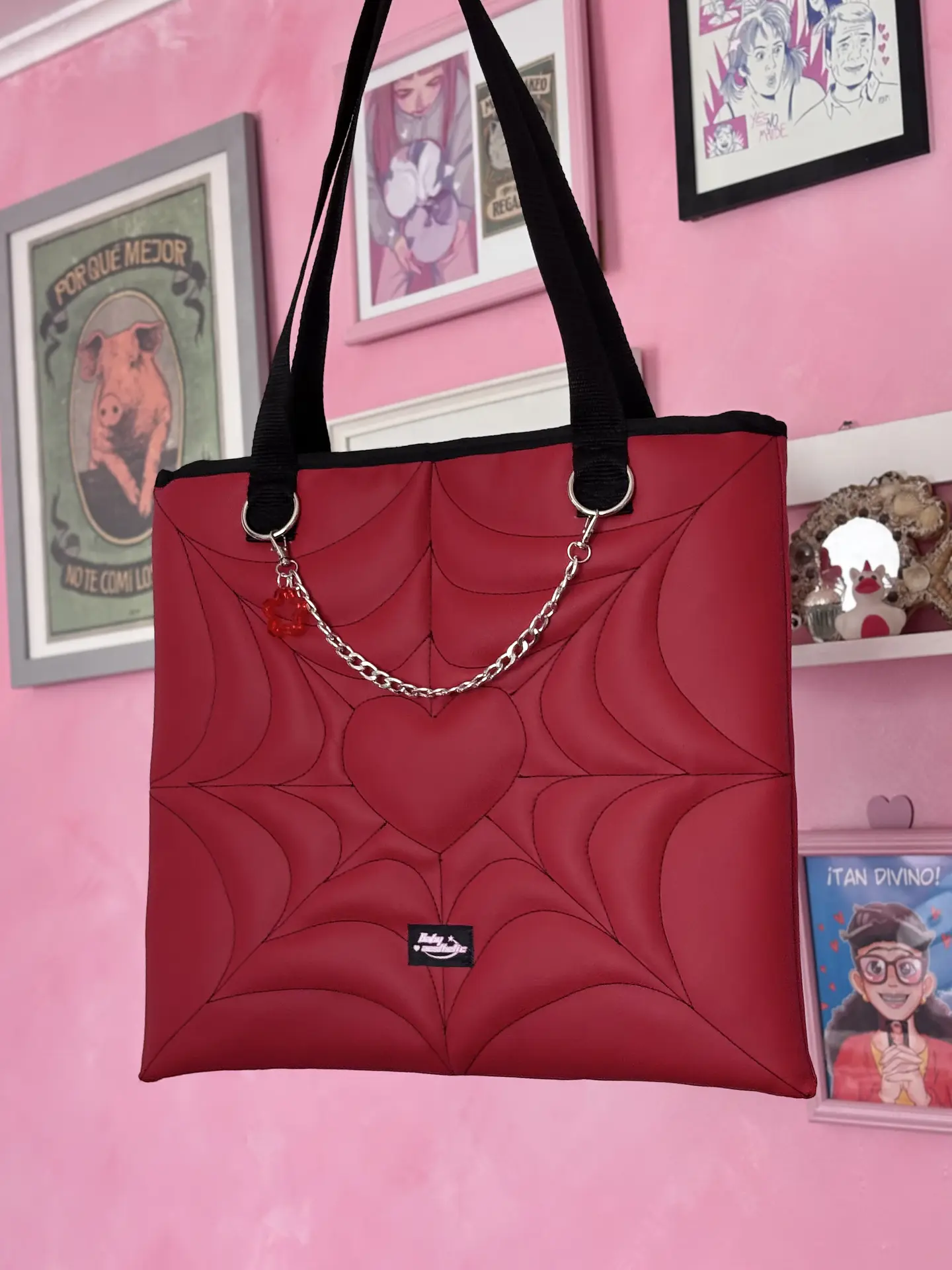 Totebag corazón cuerina roja 1