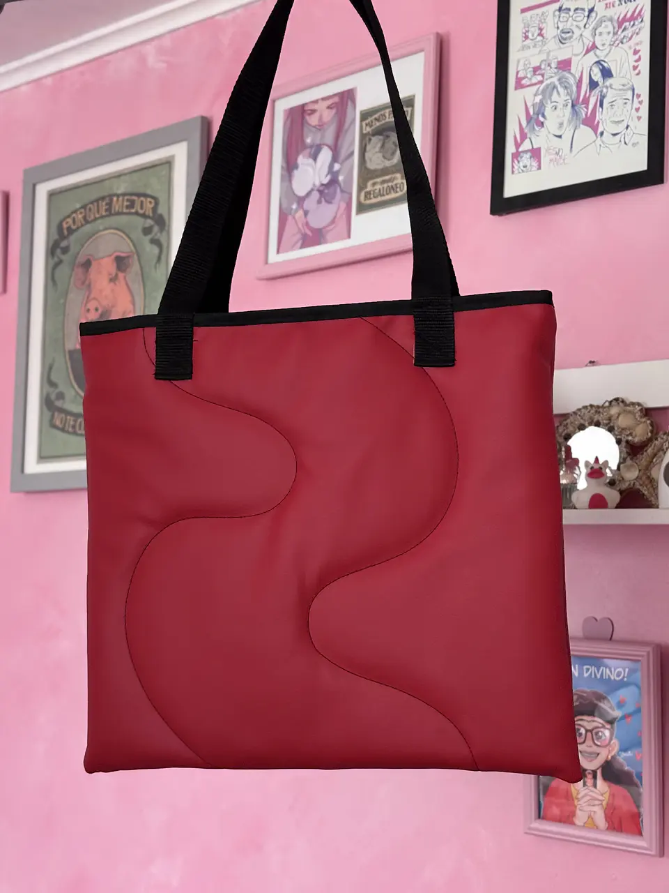 Totebag corazón cuerina roja 2