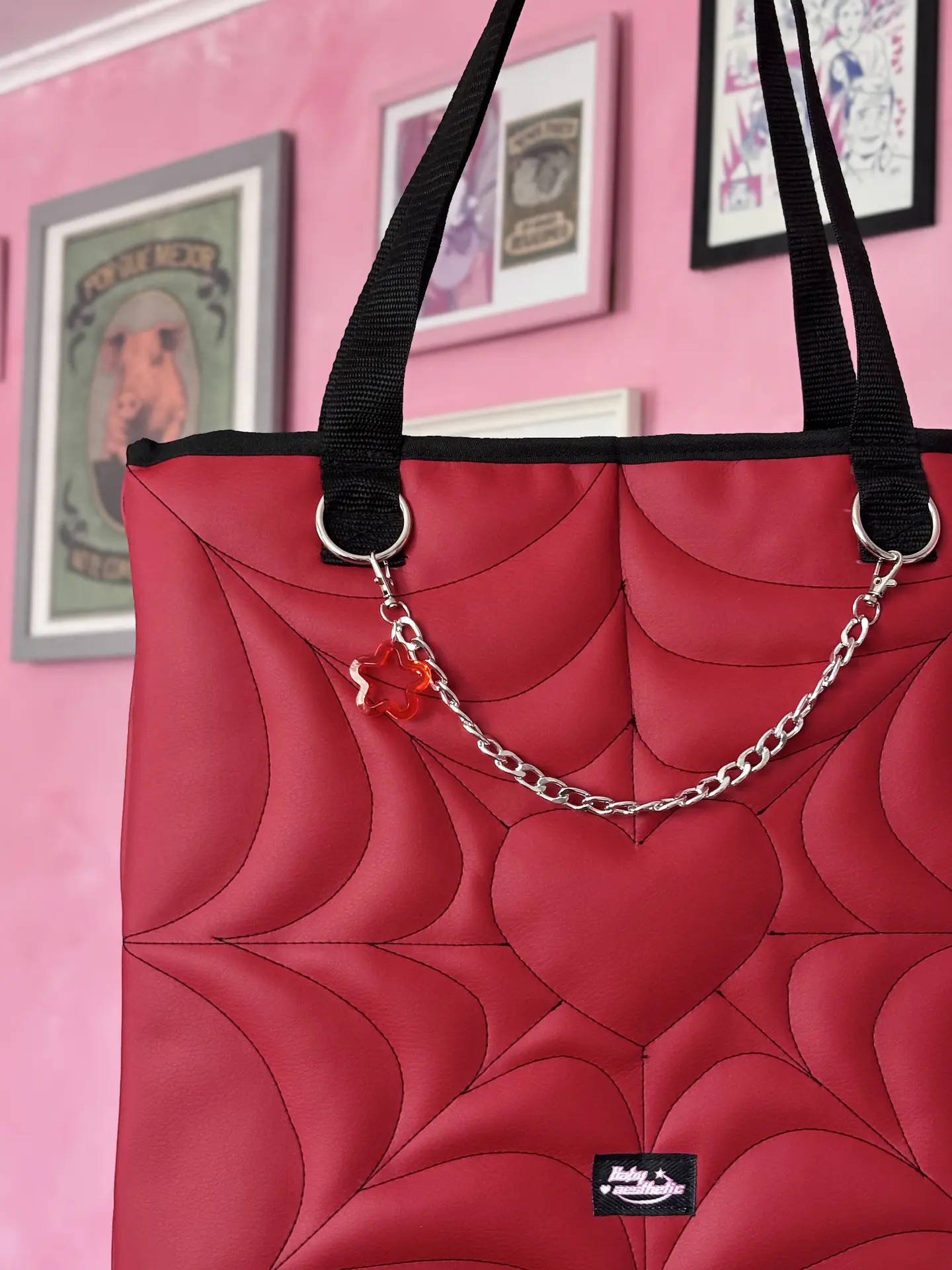 Totebag corazón cuerina roja 3