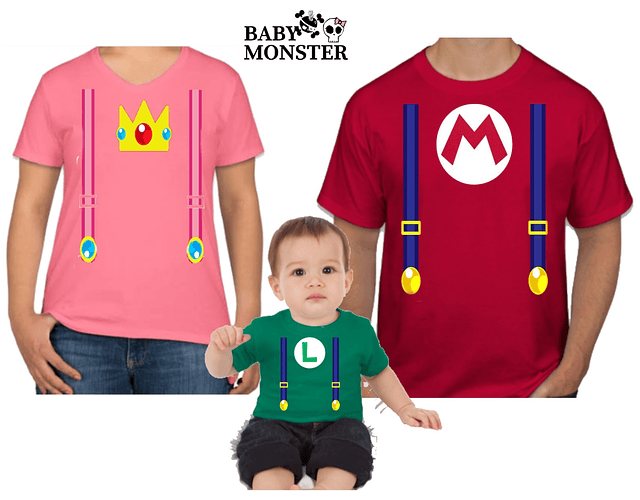 Halloween Tríos camisetas para Mamá  papá y bebe Familia Mario bross