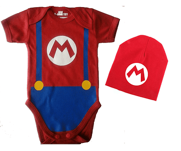 Ropa Para Bebe conjunto bodi y gorro Mario Bross Baby Monster