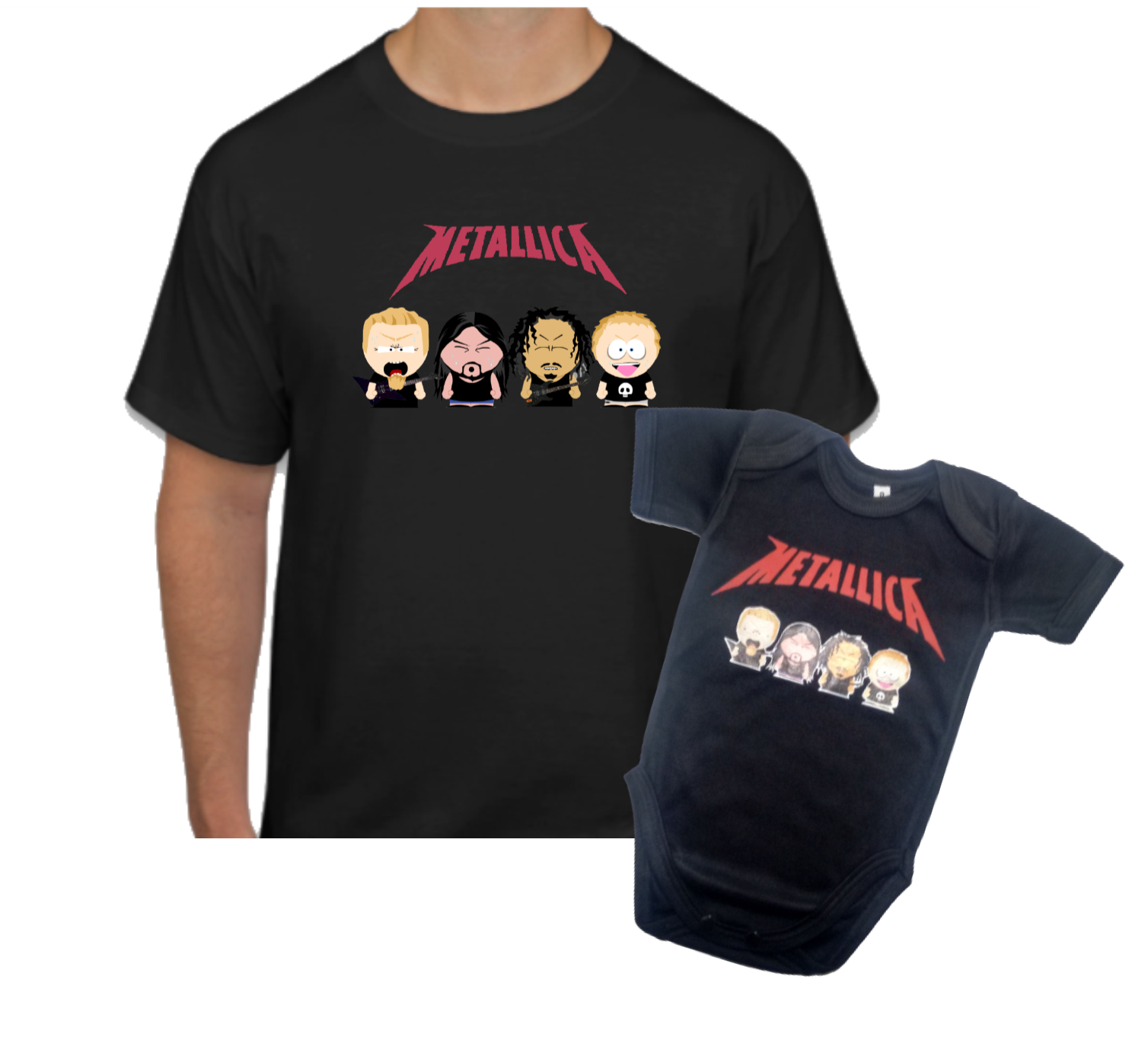 camisetas para Papá y bebe Metallica south park baby monste