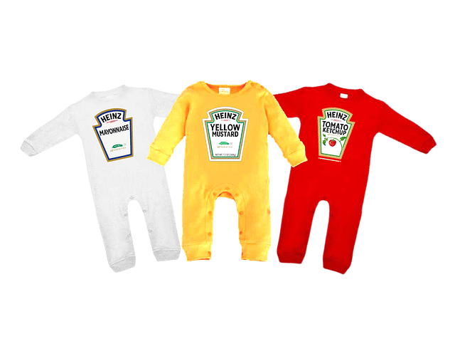 set trio de pijamas ropa para bebe salsa de tomate, mayonesa y mostaza