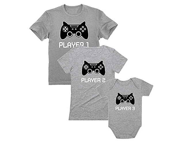 camisetas familia personalizada papá, mamá y bebe gamer