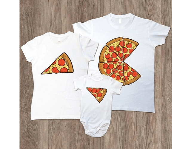 camisetas familia personalizada papá, mamá y bebe pizza