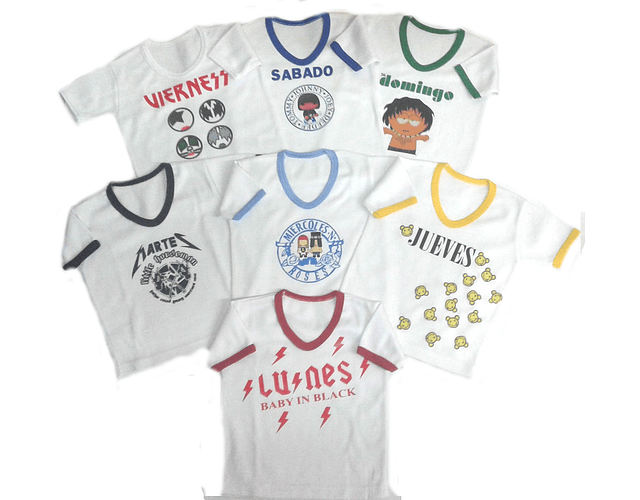 Conjunto Semanario Rock Niño y Niña: 7 Camisetas Multicolor