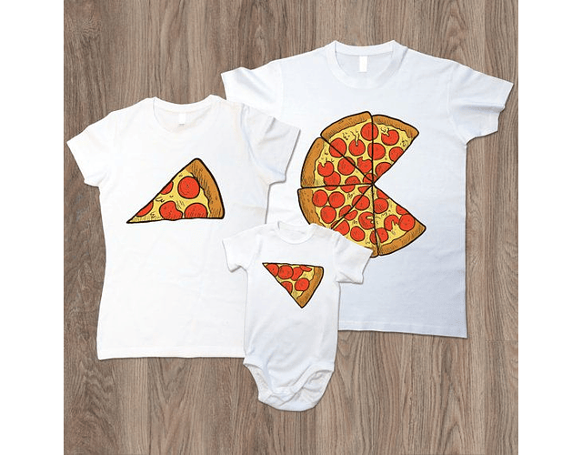 camisetas familia papá, mamá y pizza