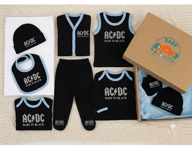 Primera Muda Bebé AC/DC – Set 9 Prendas | Baby Monster