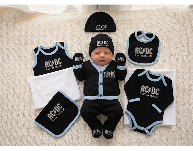 Primera Muda Bebé AC/DC – Set 9 Prendas | Baby Monster