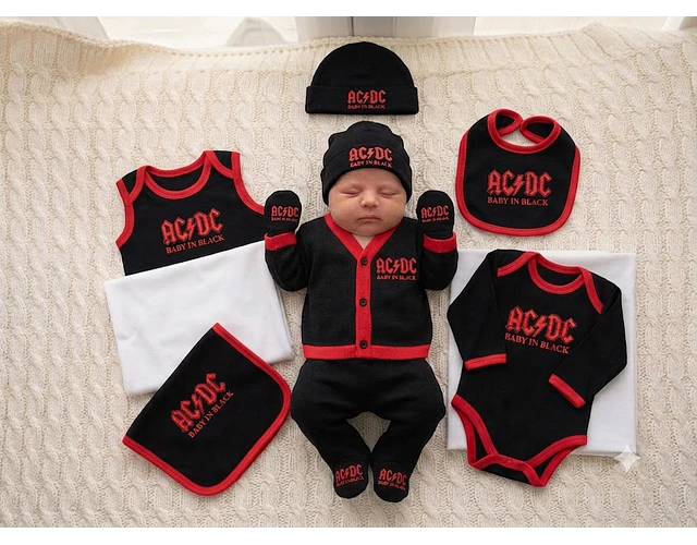 Primera Muda Bebé AC/DC – Set 9 Prendas | Baby Monster