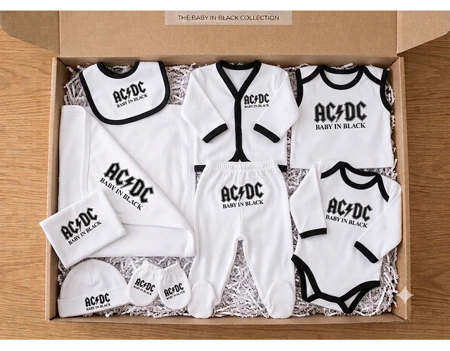 Primera Muda Bebé AC/DC – Set 9 Prendas | Baby Monster