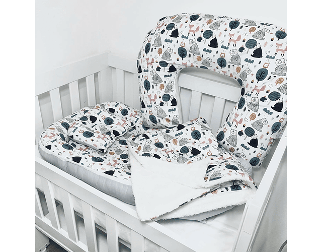 Nido Colecho + Cojín de Lactancia + Manta diseño Nórdico blanco 