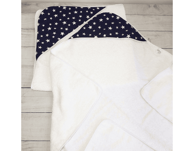 Toalla de baño con Capucha Estrellas Azul Marino 90x90 cm.