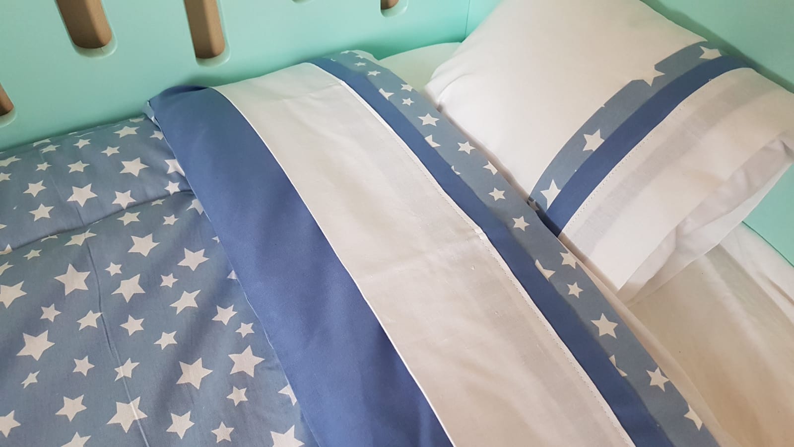 Kit de Cuna - Azul estrellas Blancas Estambul - Azul Liso