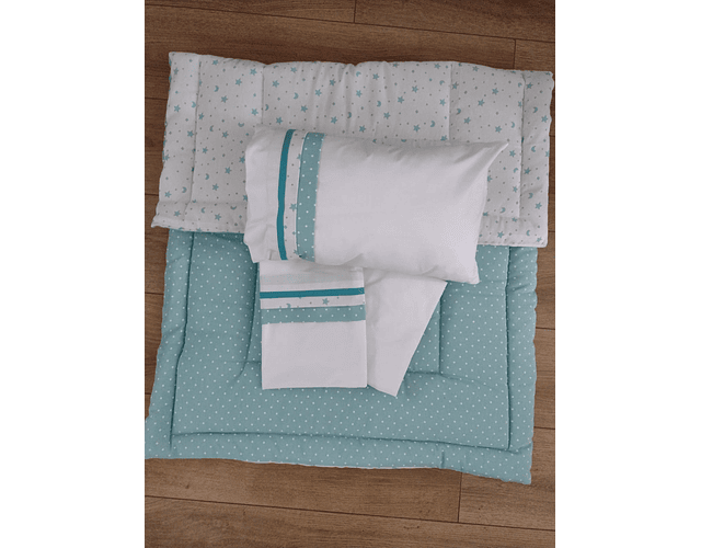 Kit de Cuna - Blanco estrella luna verde - puntos blancos