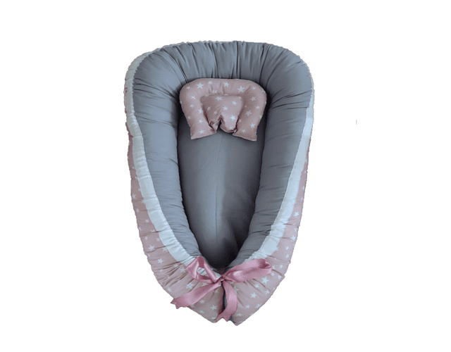 Nidito Colecho - Palo Rosa Estrellas Blancas  - Gris Liso