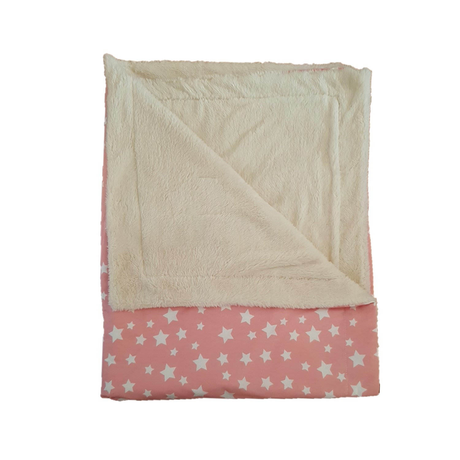 Cobertor Acolchado Reversible Rosa estrellas blancas/Blanco
