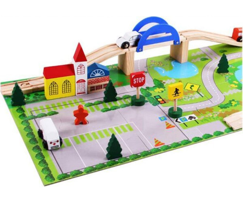 Juego Didáctico Construcción Portátil Mini Ciudad de Madera