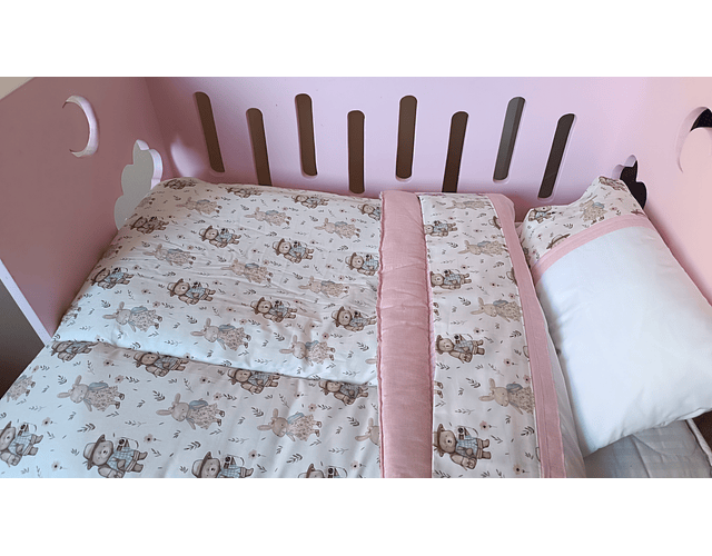 Kit de Cuna - Conejitos Rosados - Palo Rosa Jaspeado