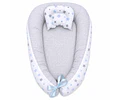 Nidito Colecho - Blanco estrella azules - Beige Jaspeado + manta Corderito