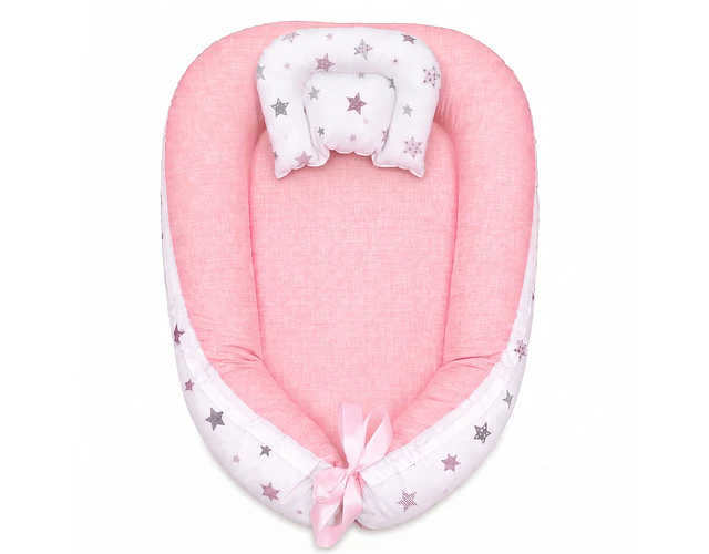 Nido Colecho Para Bebé Reversible Algodón Lila  - palo rosa Jaspeado / nidito