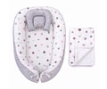 Nidito Colecho; Blanco Estrellas Lila  gris Jaspeado + Manta Polar Blanco