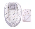 Nidito Colecho; Blanco Estrellas Beige - Gris Jaspeado + Manta Polar