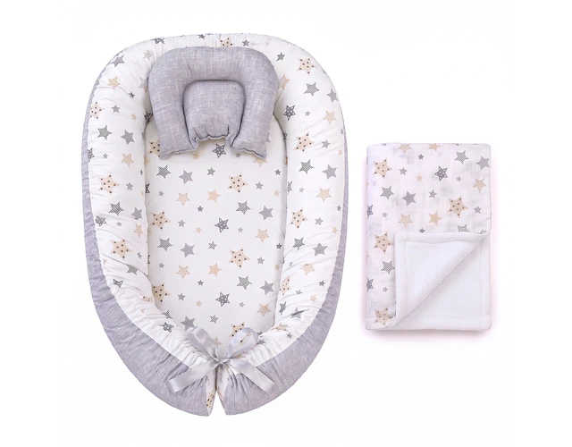 Nidito Colecho; Blanco Estrellas Beige - Gris Jaspeado + Manta Polar