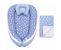 Nidito Colecho; Azul Estrellas Blancas - Celeste Jaspeado + Manta Polar blanco