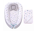 Nidito Colecho - Blanco estrella azules - Beige Jaspeado + manta Polar