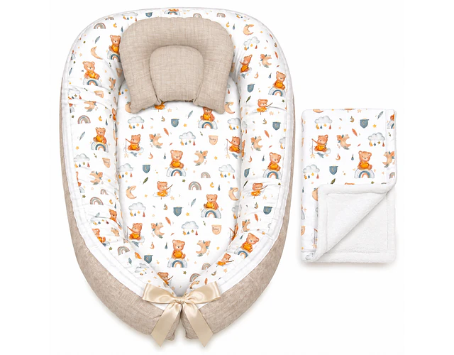 Nidito Colecho - Ositos Beige -Beige Jaspeado + Manta Polar