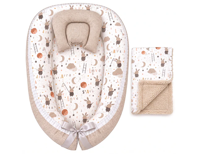 Nidito Colecho - Conejitos Beige -Beige Jaspeado + Manta Corderito