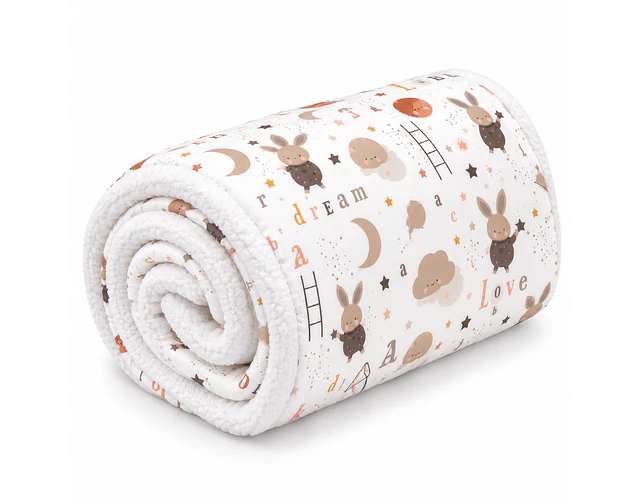 Manta Polar Blanco- Conejitos Beige